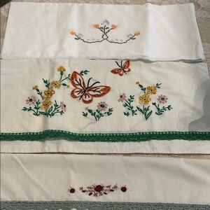 White and Embroidered Floral Pillow cases Bedding